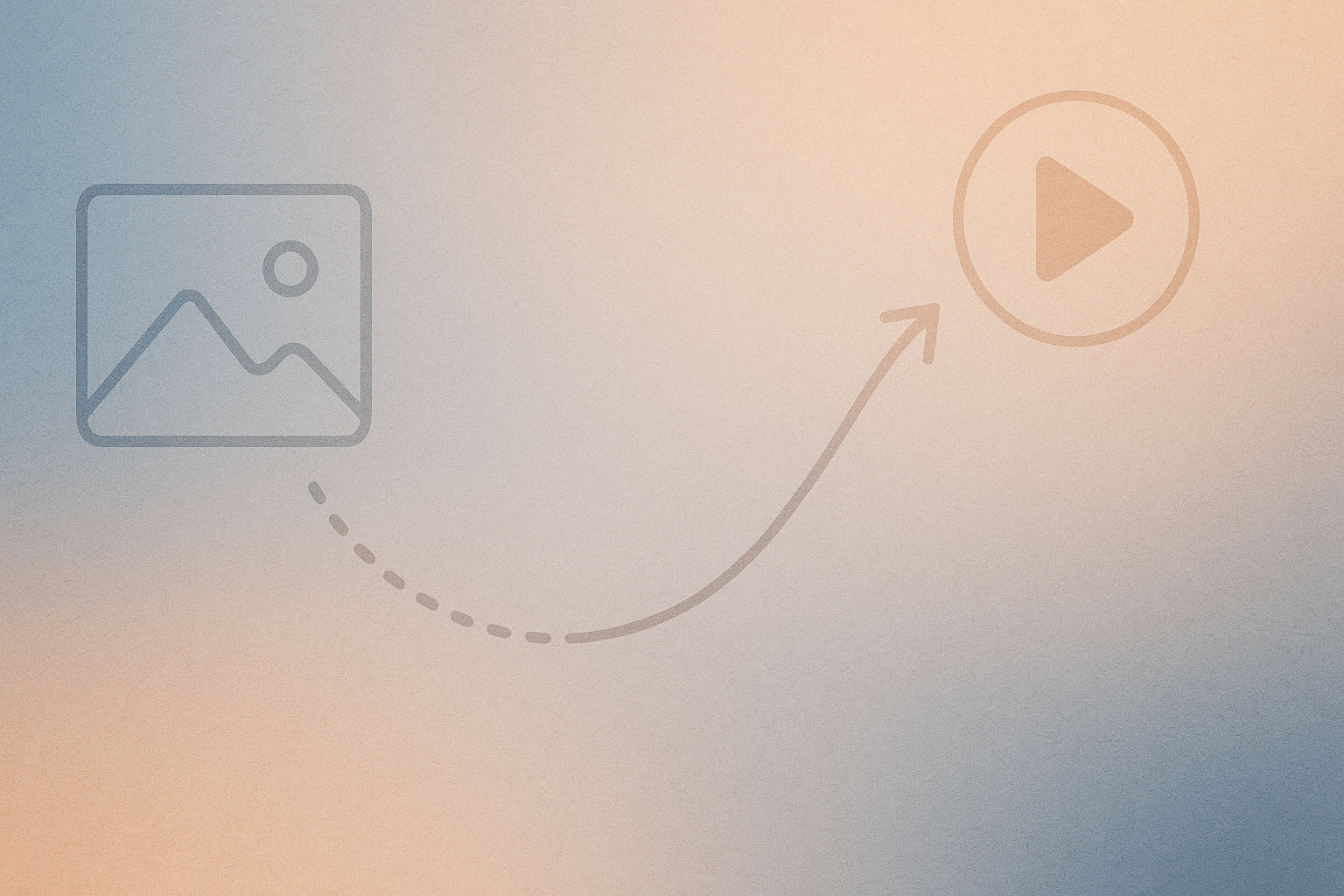 Абстрактный фон для шапки статьи: иконка фото слева, стрелка к иконке воспроизведения справа, мягкий градиент и текстура.